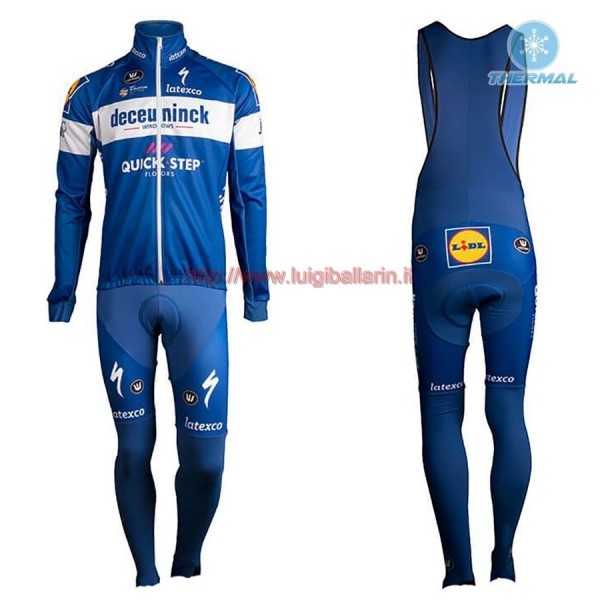 Completo Ciclismo 2019 Quick Step Squadre Blu thermique Maglia Ciclismo Manica Lunga e Salopette Lunga