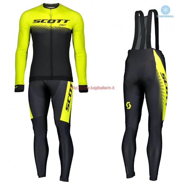 Completo Ciclismo 2019 Scott-RC PRO nero-giallo thermique Maglia Ciclismo Manica Lunga e Salopette Lunga