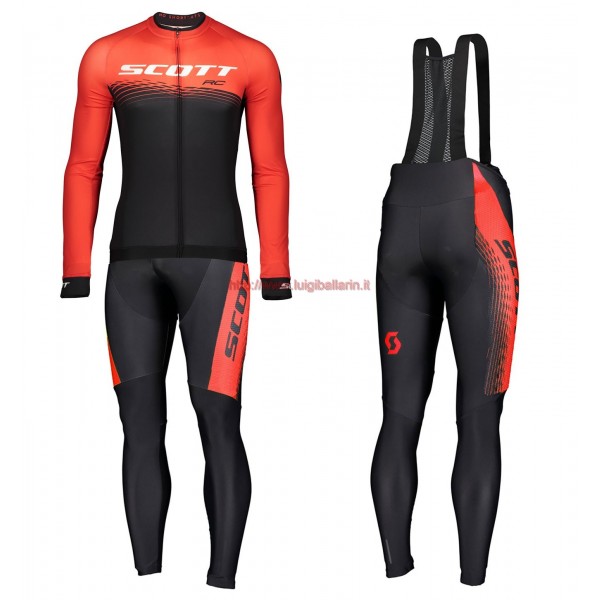 Completo Ciclismo 2019 Scott-RC PRO nero-rosso Maglia Ciclismo Manica Lunga e Salopette