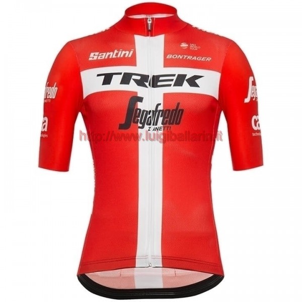 Completo Ciclismo 2019 Trek-Segafredo Denmark Champion Maglia Ciclismo Manica Corta