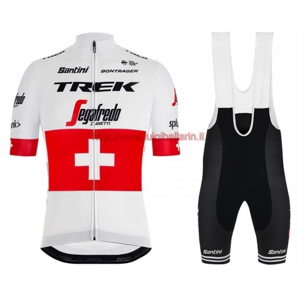 Completo Ciclismo 2019 Trek-Segafredo Swiss Champion abbigliamento Bici Completo Maglia Ciclismo Corta e Salopette