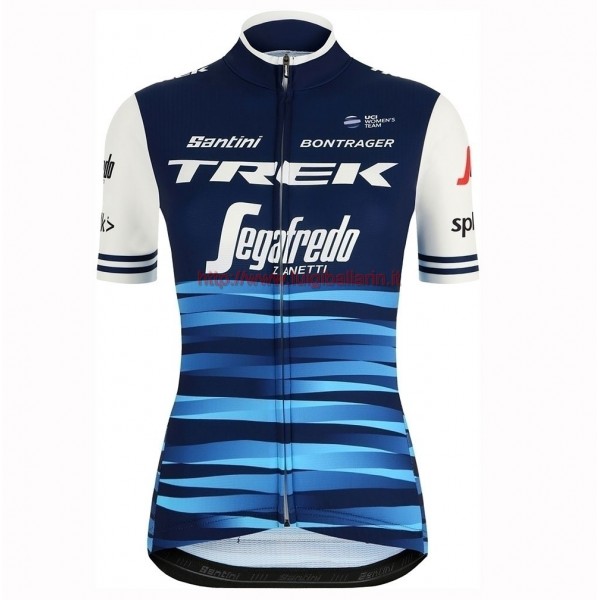 Completo Ciclismo 2019 Trek-Segafredo donna Blu Maglia Ciclismo Manica Corta