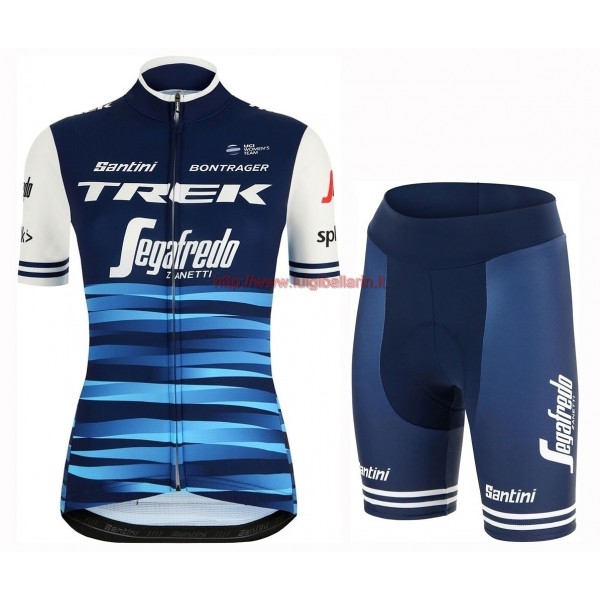 Completo Ciclismo 2019 Trek-Segafredo donna Blu abbigliamento Bici Completo Maglia Ciclismo Corta e Salopette