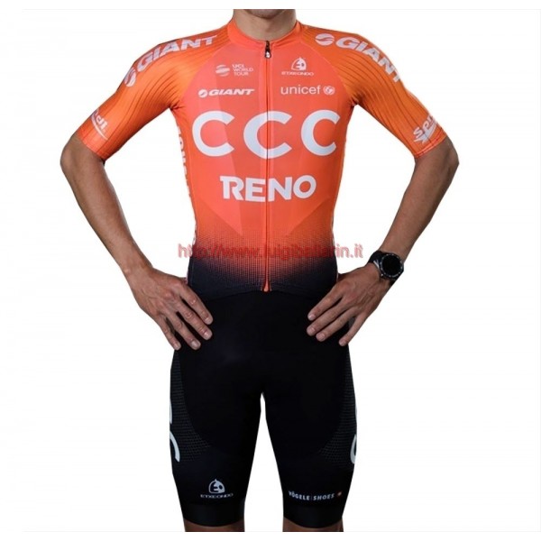 Completo Ciclismo 2019 Squadre CCC Reno Orange abbigliamento Bici Completo Maglia Ciclismo Corta e Salopette
