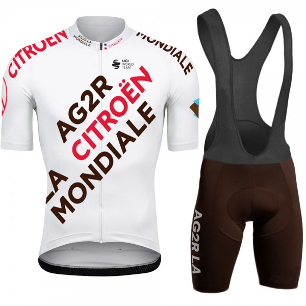Team Ag2r White abbigliamento Bici Completo Maglia Ciclismo Corta e Salopette WIJmI