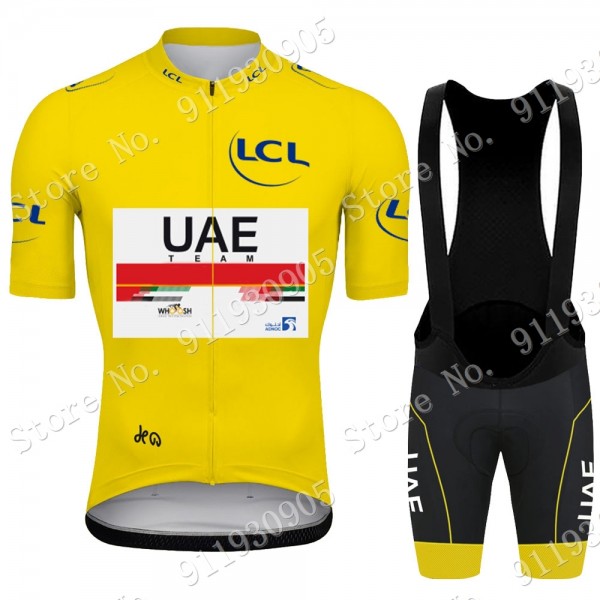 Yellow UAE Emirates Tour De France 2021 abbigliamento Bici Completo Maglia Ciclismo Corta e Salopette QKKgH