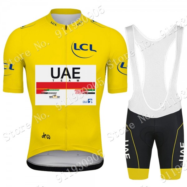 Yellow UAE Emirates Tour De France 2021 abbigliamento Bici Completo Maglia Ciclismo Corta e Salopette TopKS