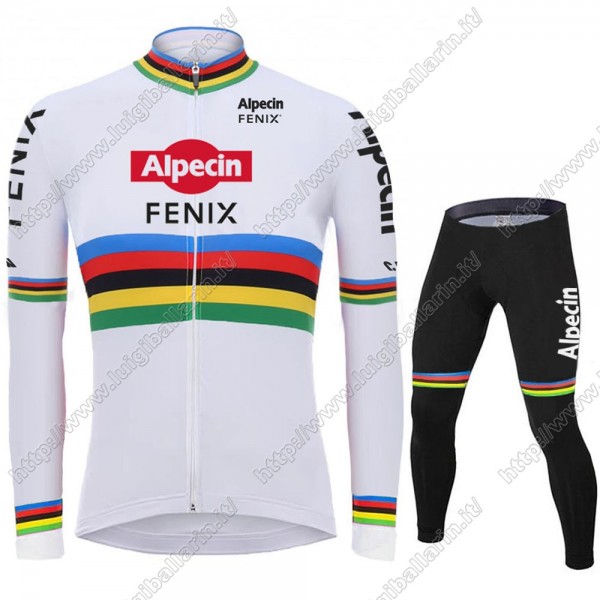 2021 Alpecin Fenix World Champion bianca Abbigliamento Maglia Ciclismo Manica Lunga e Salopette Lunga CESFC