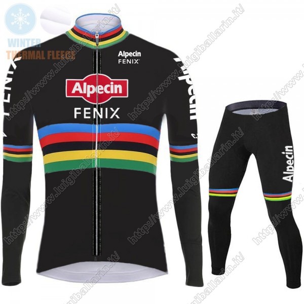 Winter 2021 Alpecin Fenix World Champion Noir Abbigliamento Maglia Ciclismo Manica Lunga e Salopette Lunga KWEZH