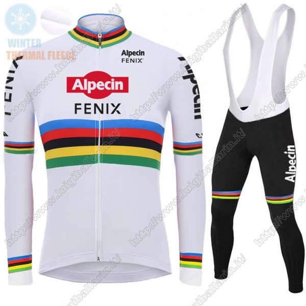 Winter 2021 Alpecin Fenix World Champion bianca Abbigliamento Maglia Ciclismo Manica Lunga e Salopette Lunga FALMD