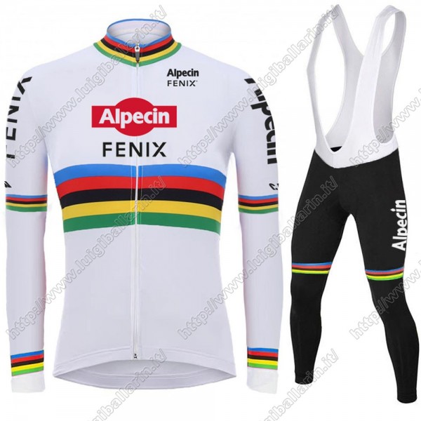 2021 Alpecin Fenix World Champion bianca Abbigliamento Maglia Ciclismo Manica Lunga e Salopette Lunga IREUW